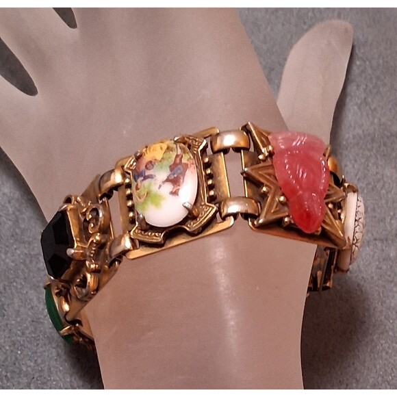 Victorian Revival Panel Bracelet Dragons Breath Buddah Fragonard - Picture 10 of 11